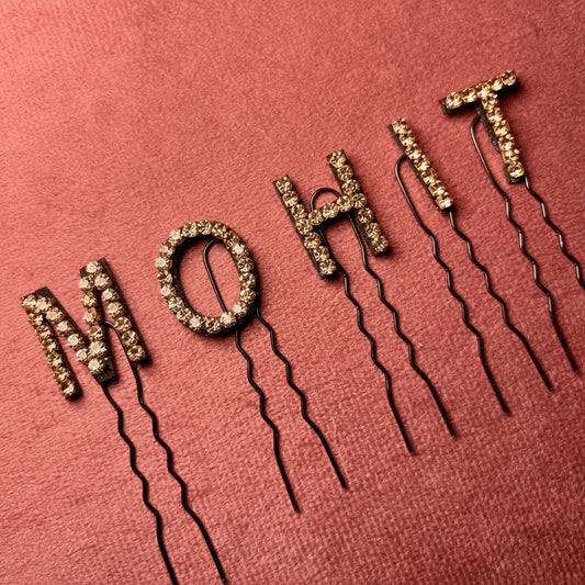 Custom Name Champagne gold Crystal Letter Clips