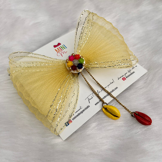 Yellow Ethnic Bow Hair Clip