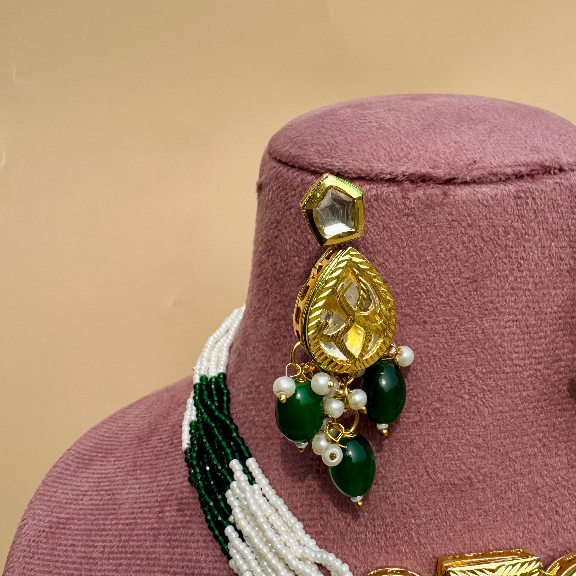 Noor-e-Nazaakat Kundan Beaded Set (Necklace, Earrings & Headband)