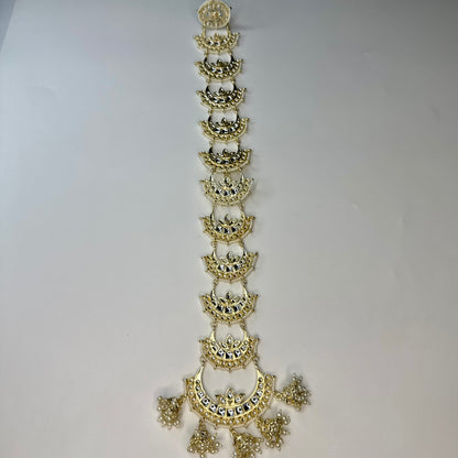 Crescent Moon Kundan Choti Hair Chain – Bridal Braid Accessory
