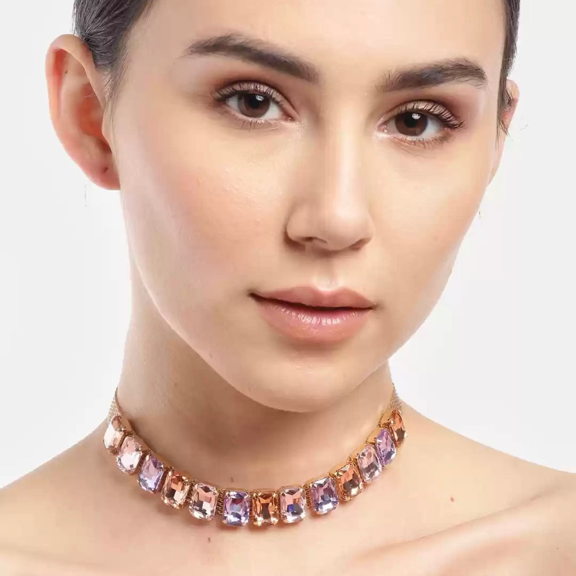 Multicolor Crystal Choker Necklace – Pastel Stone Statement Jewelry