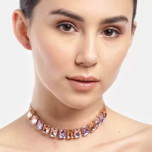 Multicolor Crystal Choker Necklace – Pastel Stone Statement Jewelry