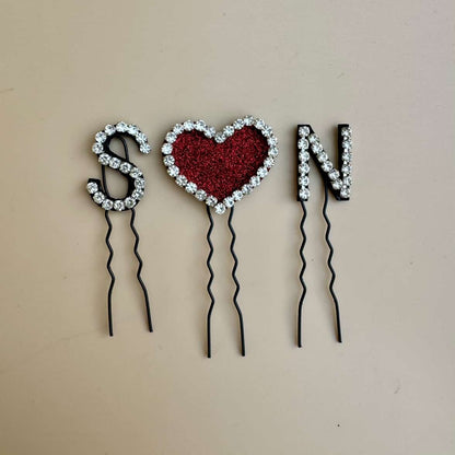 Custom Name Initials with Heart Hair Pin Set