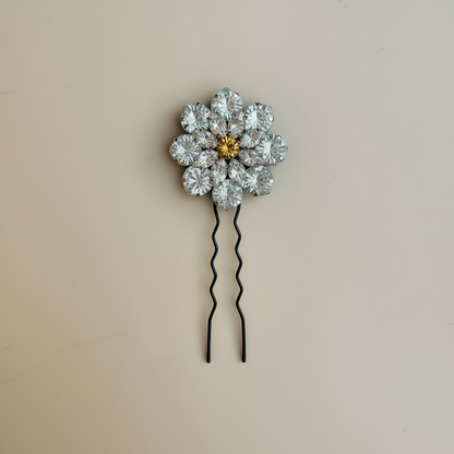 Silver Champaign Crystal Bloom Hair Pin