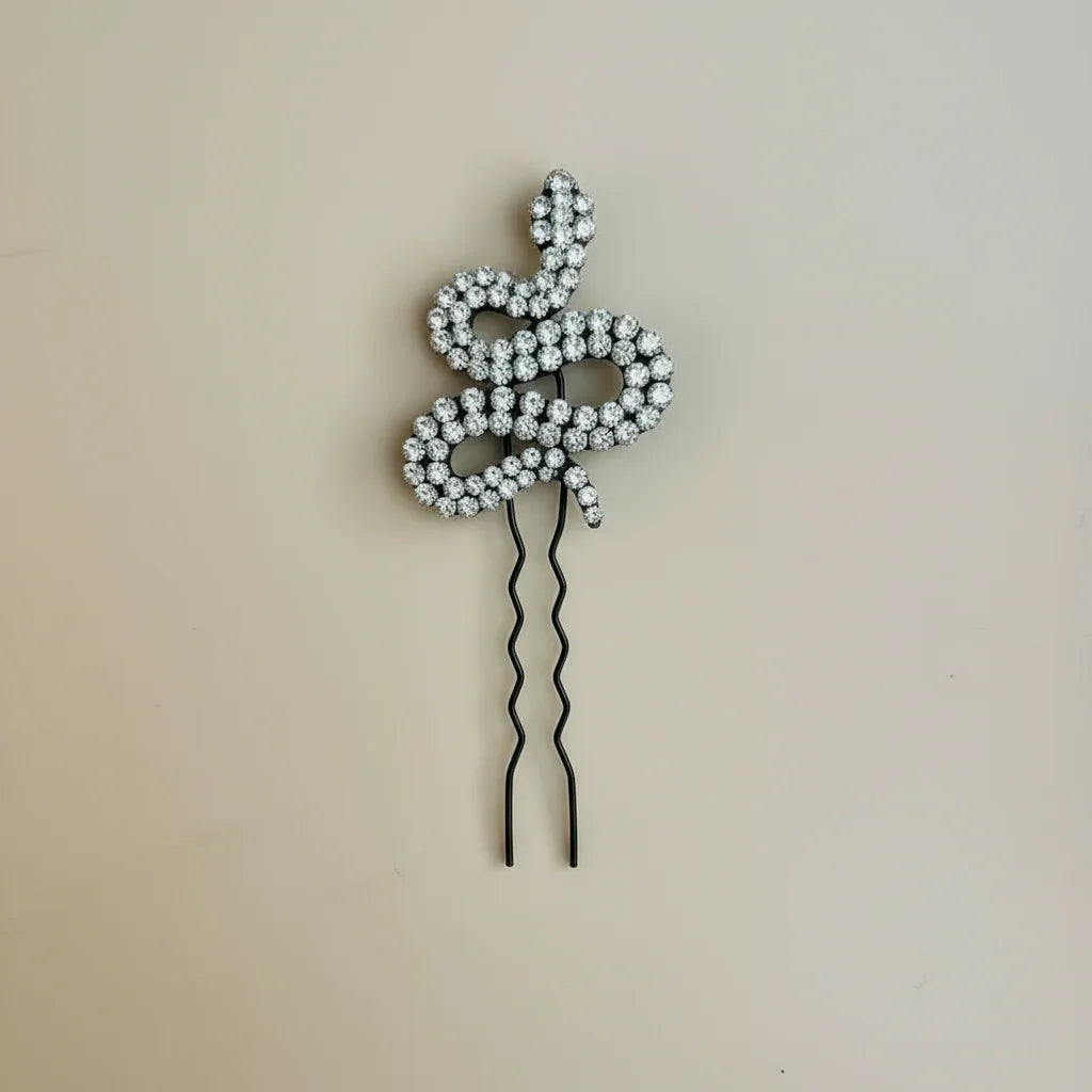 Crystal Snake Hair Pin - Silver