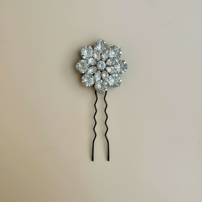 Silver Crystal Bloom Hair Pin