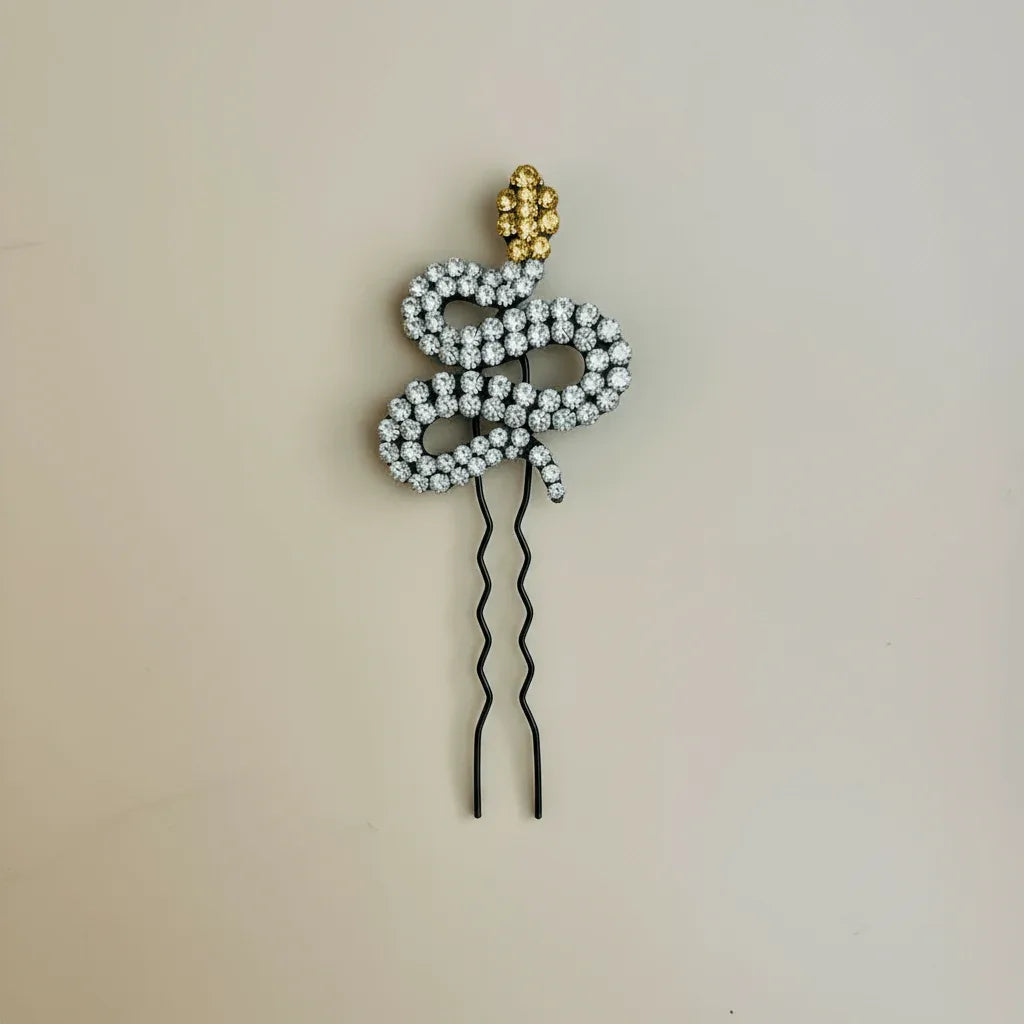 Crystal Snake Hair Pin - Gold-Headed