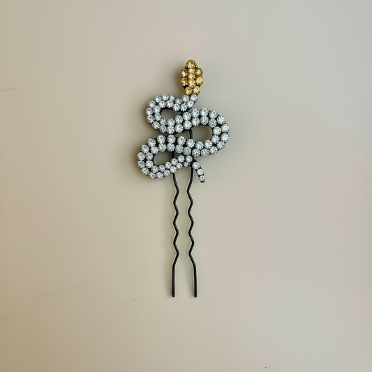 Crystal Snake Hair Pin - Gold-Headed