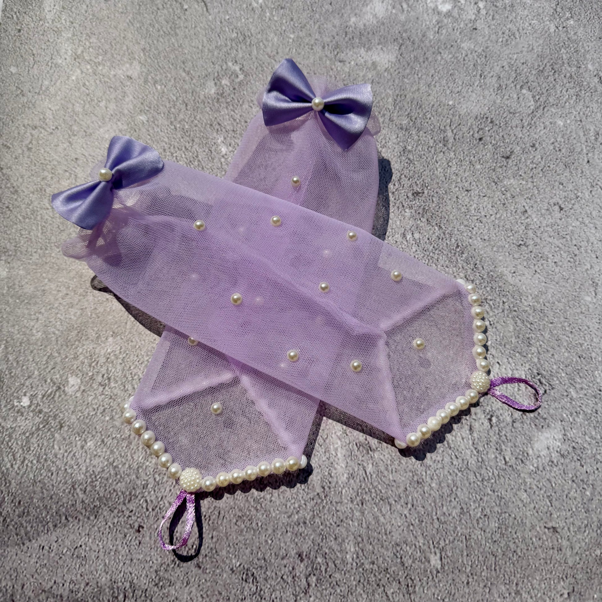 Embellished Lavender Fingerless Gloves for Girls