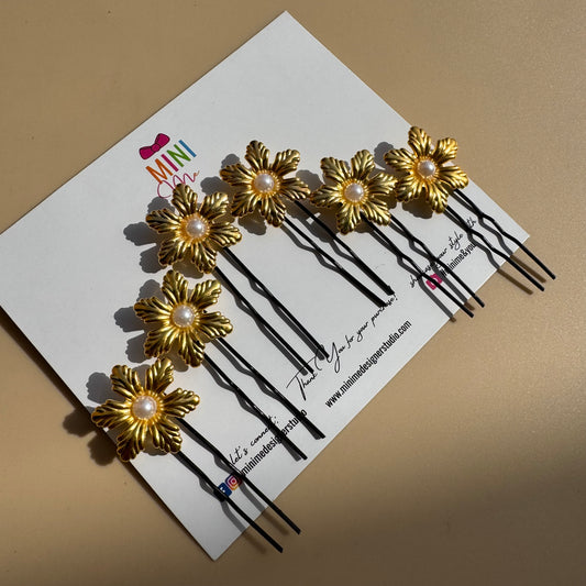 Mini Golden Flower Pearl Hair Pins