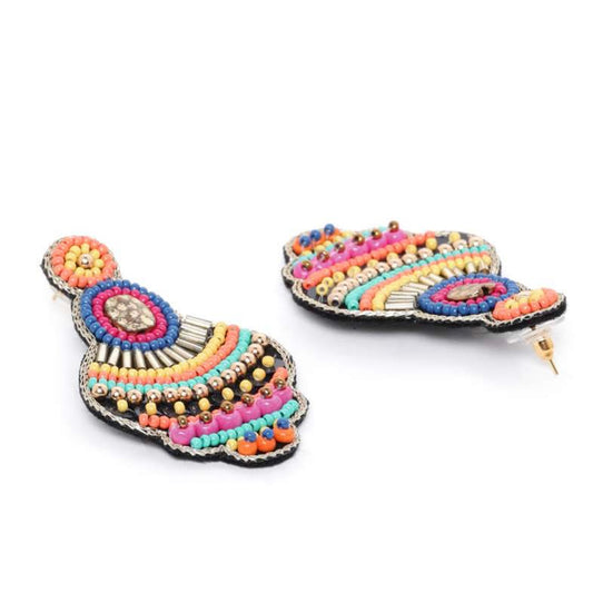 Boho Rainbow Hand-Beaded Statement Earrings