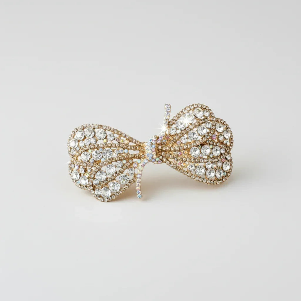 Golden Gleam Luxe Bow Barrette Clip Silver