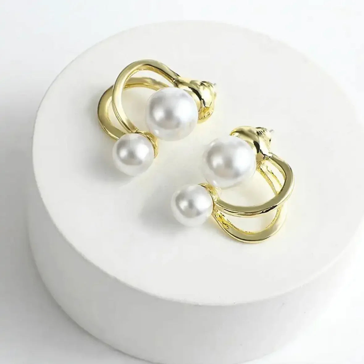 Pearl Contemporary Stud Earrings – Gold Plated Brass