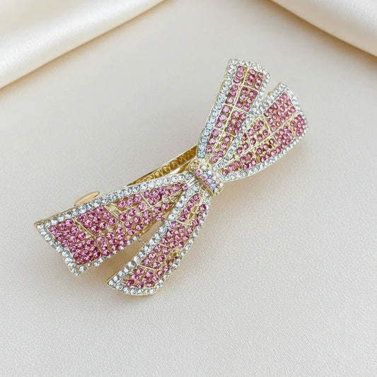 Crystal Elegance Mini Bejewelled Bow Clip - Pink