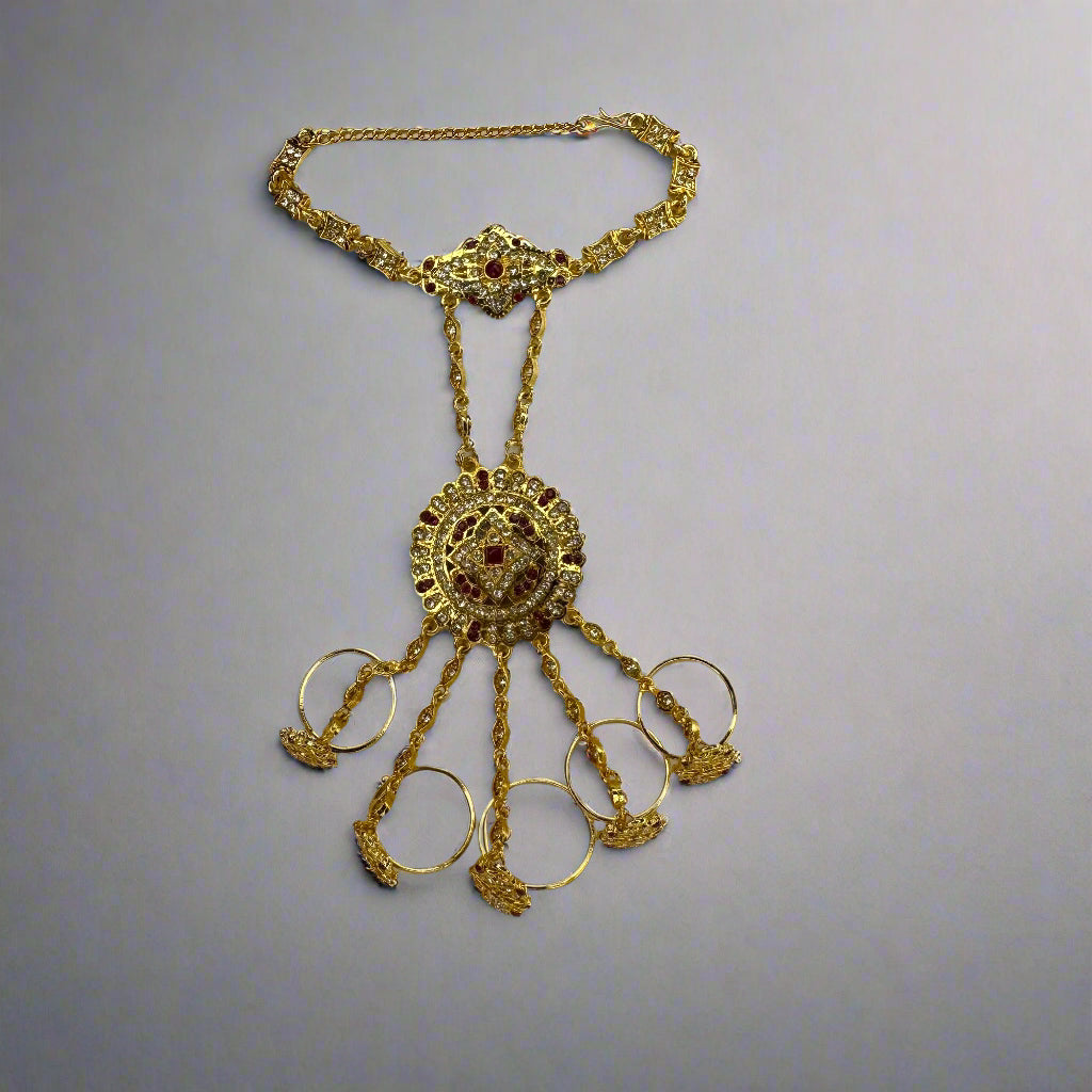 Gulbahar Hathphool Hand Jewelry (Single Piece) – Ruby Pink Stone