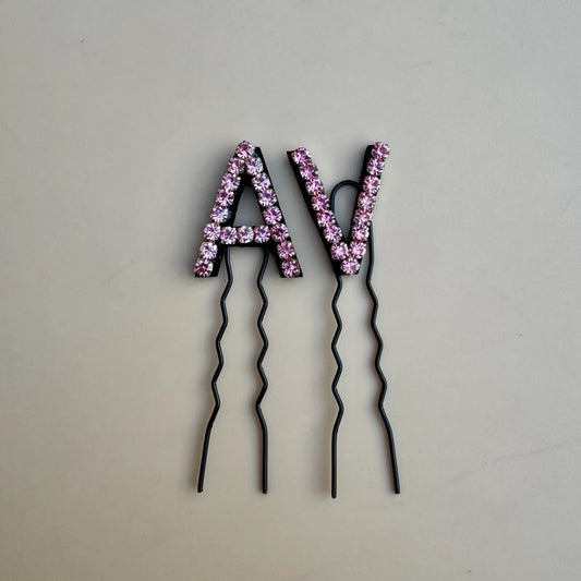 Custom Name Pink Crystal Letter Clips