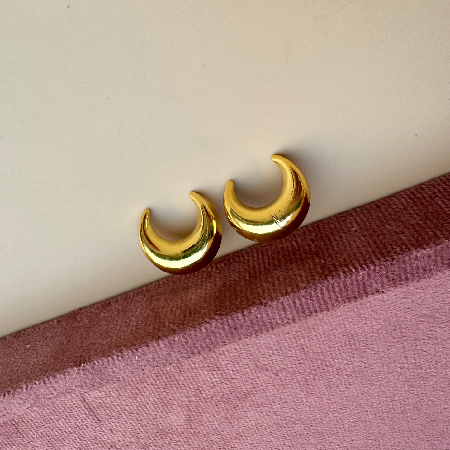 Golden Crescent Moon Stud Earrings