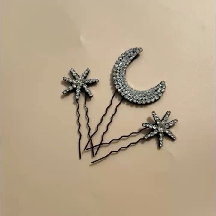 Moon & Star Sparkle Hair Pin Set
