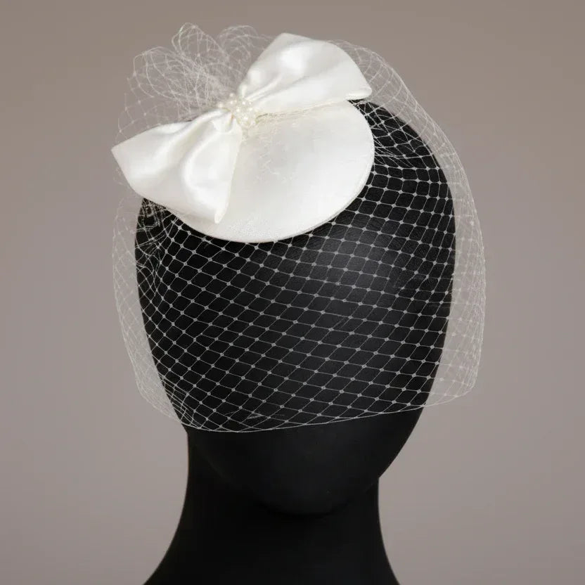Celeste White Bow Birdcage Veil Disc Fascinator