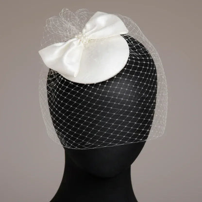 Celeste White Bow Birdcage Veil Disc Fascinator