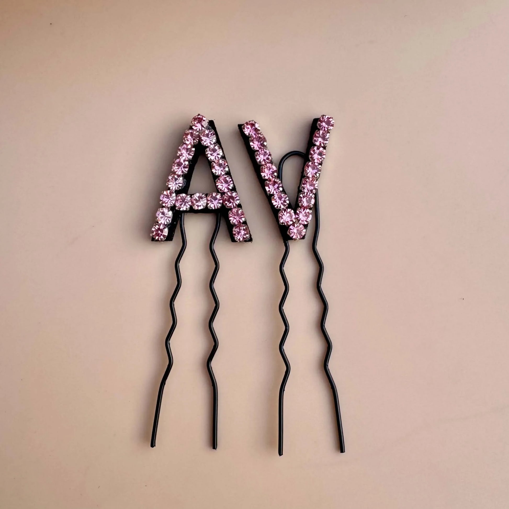 Custom Name Pink Crystal Letter Clips