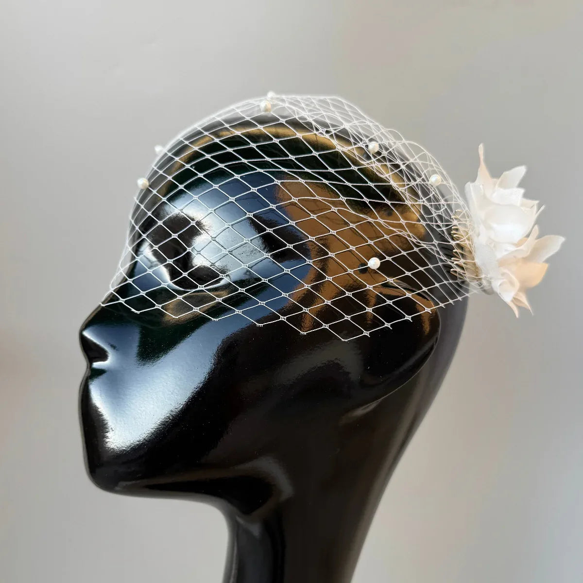 Pearl Petals White Birdcage Veil
