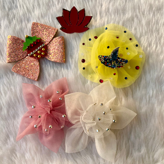 Festive Hair Clip Set of 5 | Kalash | Diya | Lotus | Flower | Diwali Gift