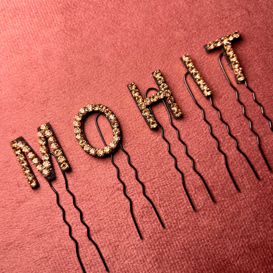 Custom Name Champagne gold Crystal Letter Clips