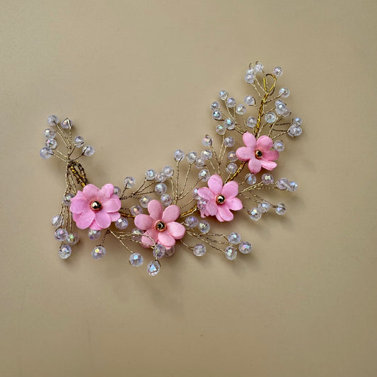 Blush Pink Floral Hair Vine with Crystals for Brides & Special Occasions