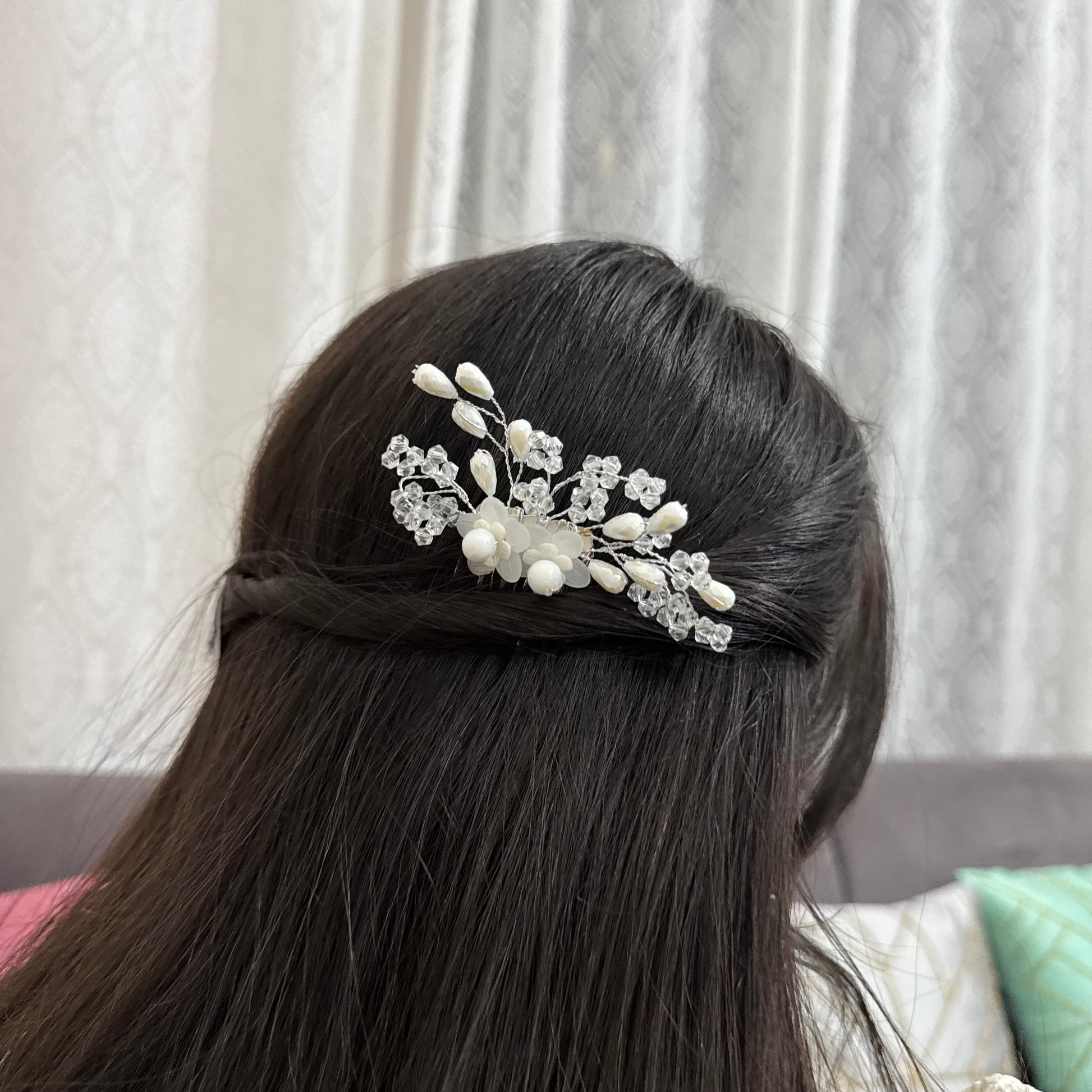 Shubhra White Crystal Bloom Hair Pin