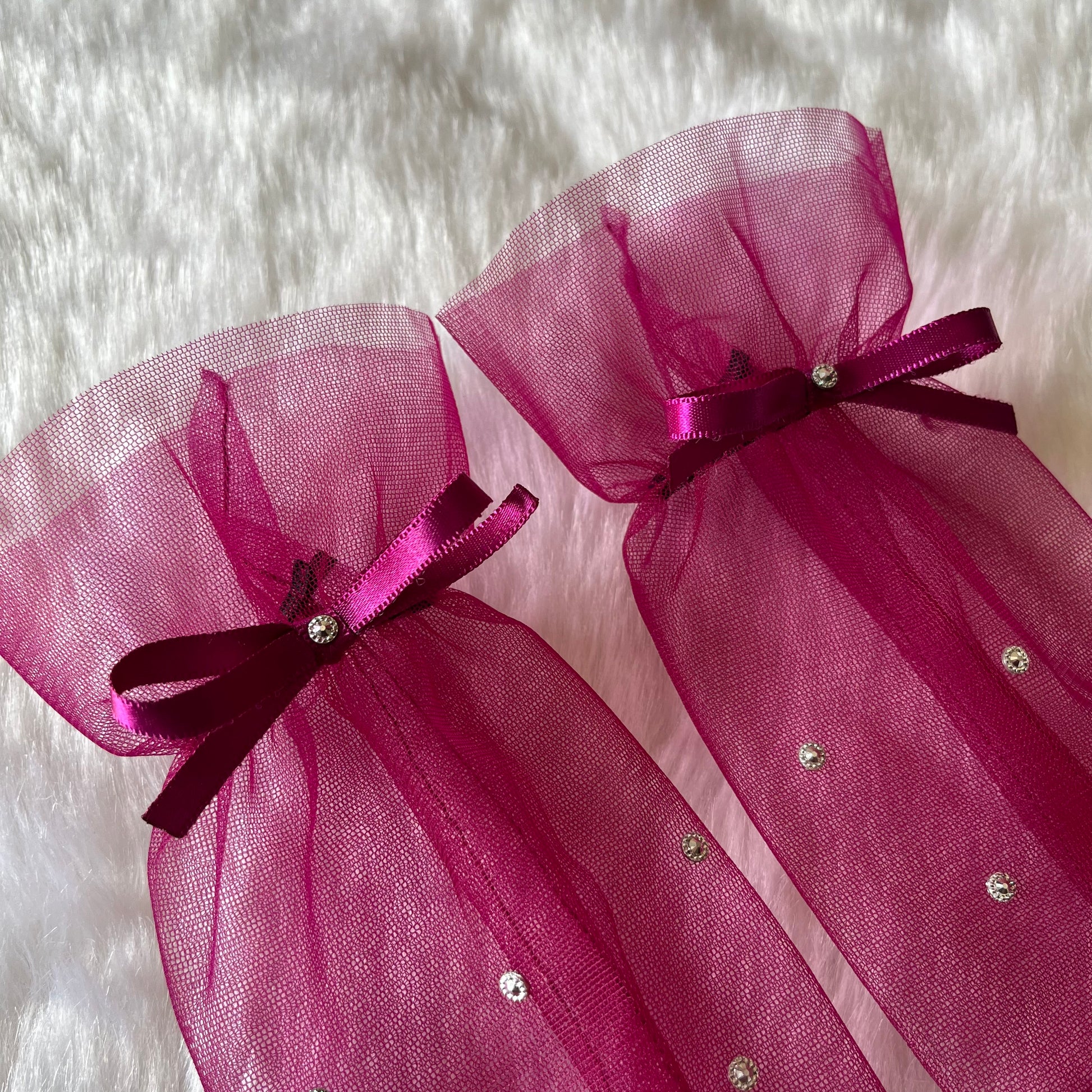 Wine Purple Princess Net Gloves with Ribbon Bow