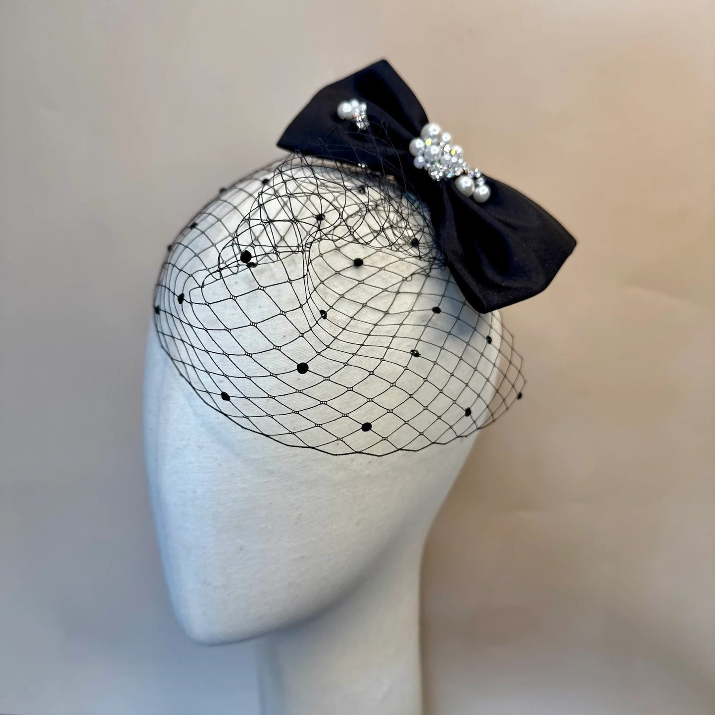 Black Birdcage Veil With Embellished Bow