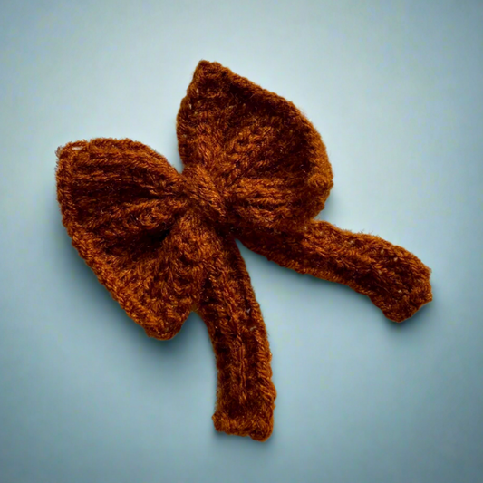 Brown Knitted Tail Bow Hair Clip