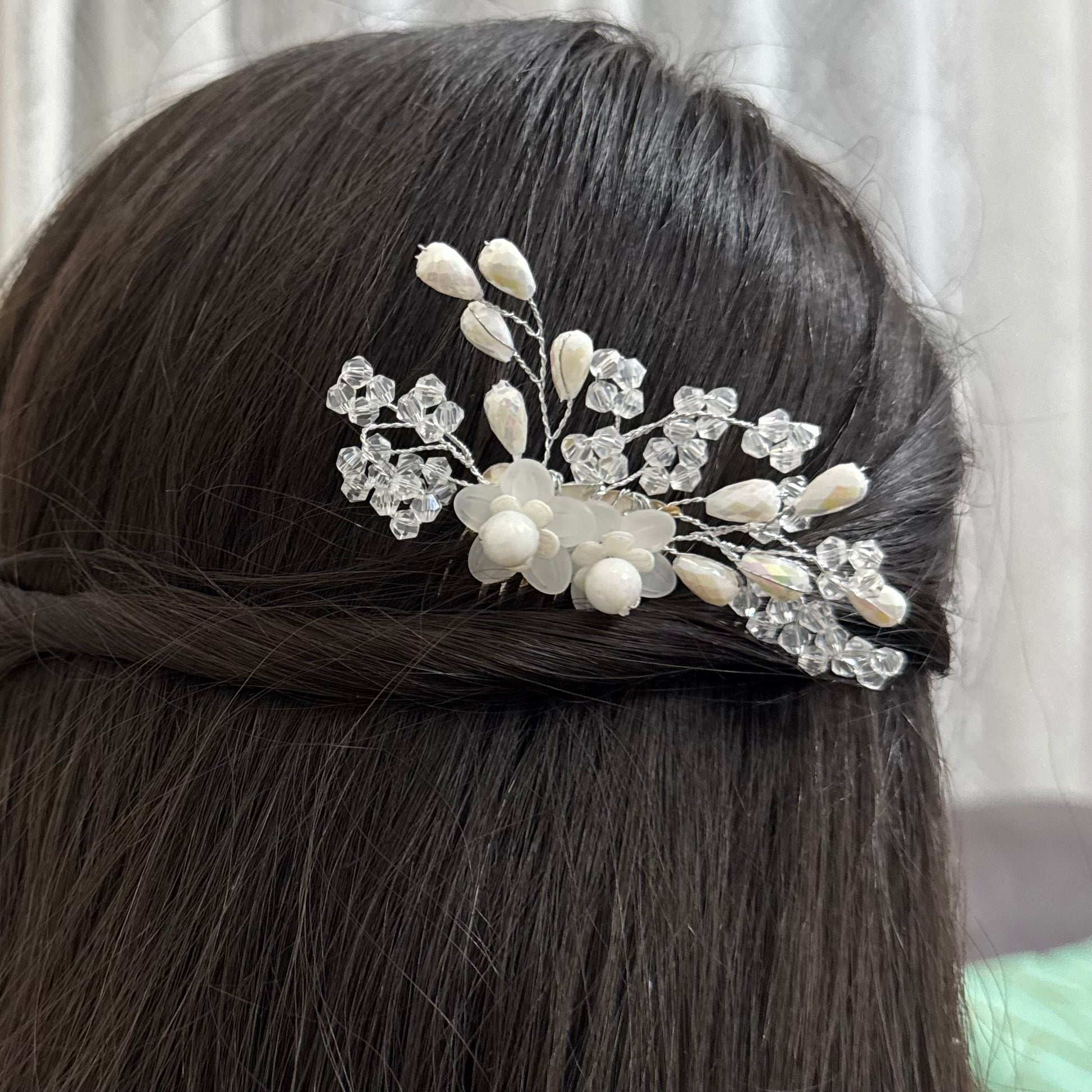 Shubhra White Crystal Bloom Hair Pin
