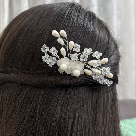 Shubhra White Crystal Bloom Hair Pin