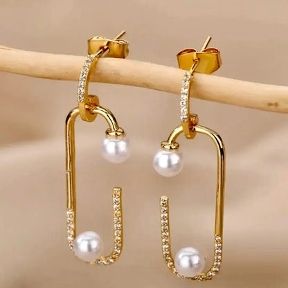 Gold-Plated Pearl Beaded Brass Drop Earrings - Nisha Gera