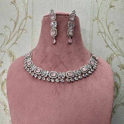 Blush Radiance Rhodium-Plated American Diamond Jewelry Set