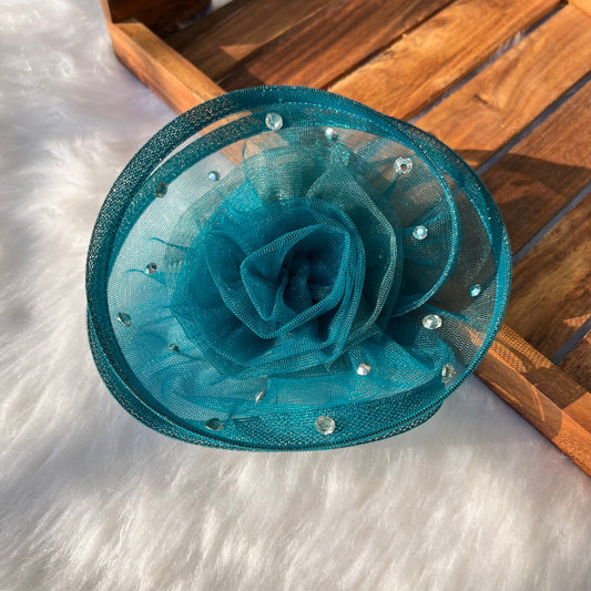 Teal Twisted Fascinator Hat | Big Hair Clip