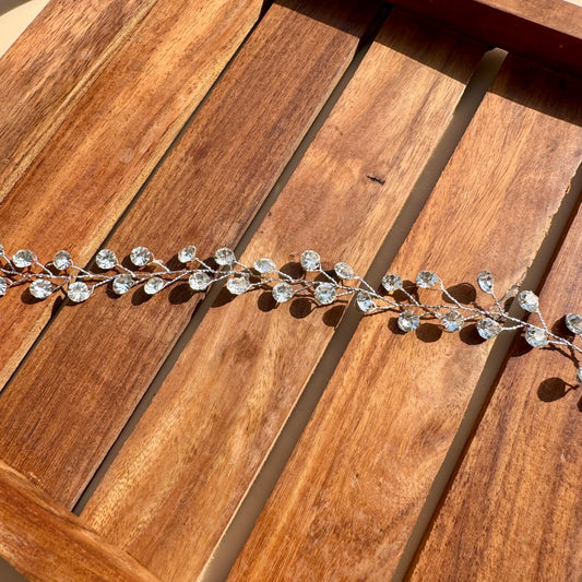 Silver Crystal Leaf Hair Vine