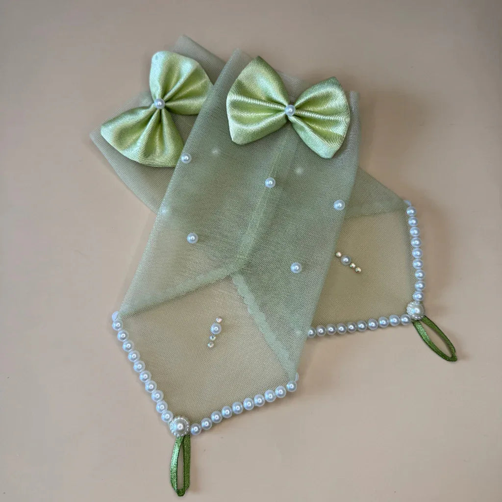 Embellished Pastel Green Wrist Gloves