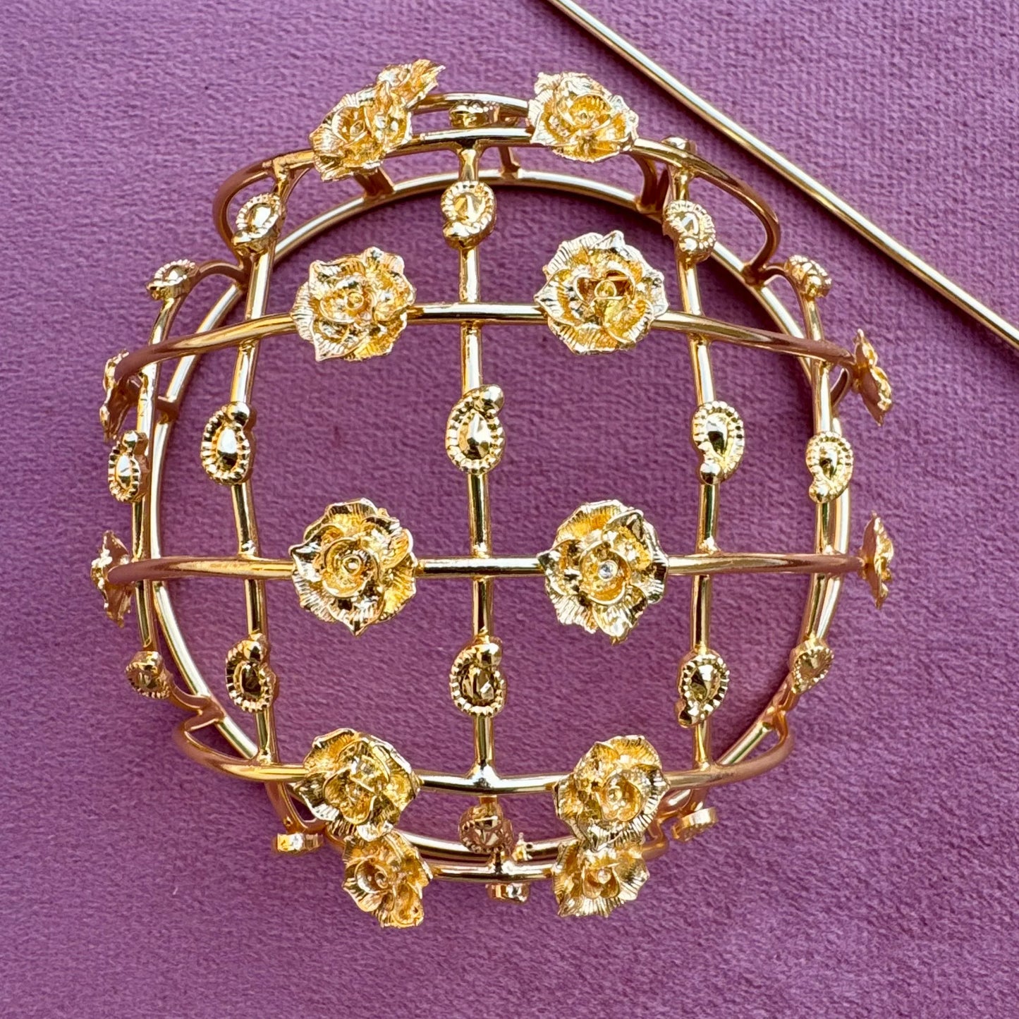 Floral Brass Bridal Bun Cage