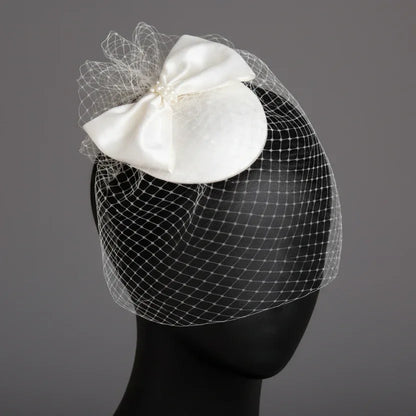 Celeste White Bow Birdcage Veil Disc Fascinator