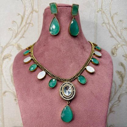 Green Stone Necklace & Earrings Set – Bridal & Festive Jewelry