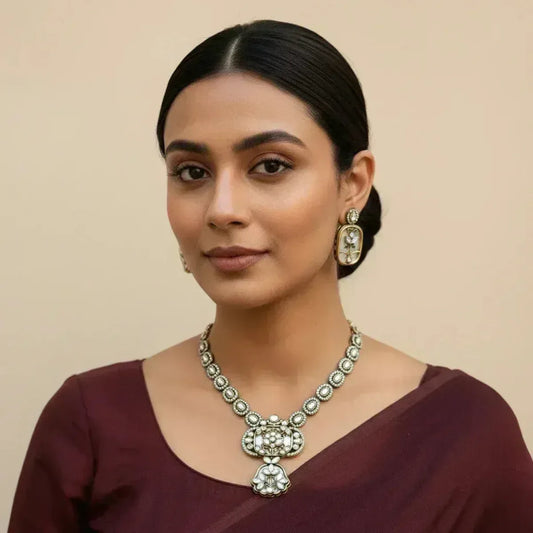 Antique Moissanite Necklace Set with Floral Detailing