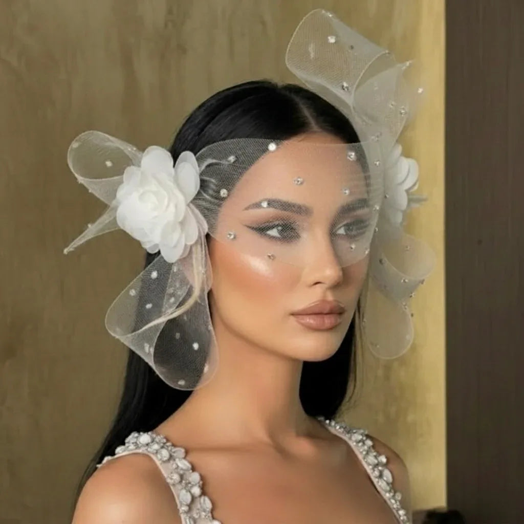 Aurelia Crystal White Veil Statement Headpiece