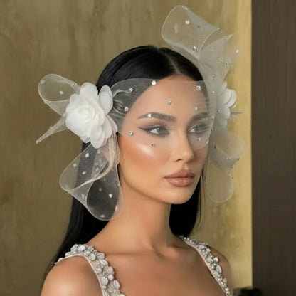 Aurelia Crystal White Veil Statement Headpiece