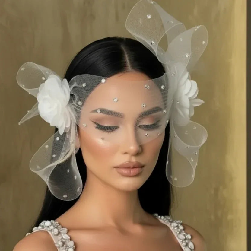 Aurelia Crystal White Veil Statement Headpiece