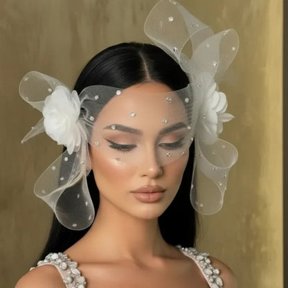 Aurelia Crystal White Veil Statement Headpiece