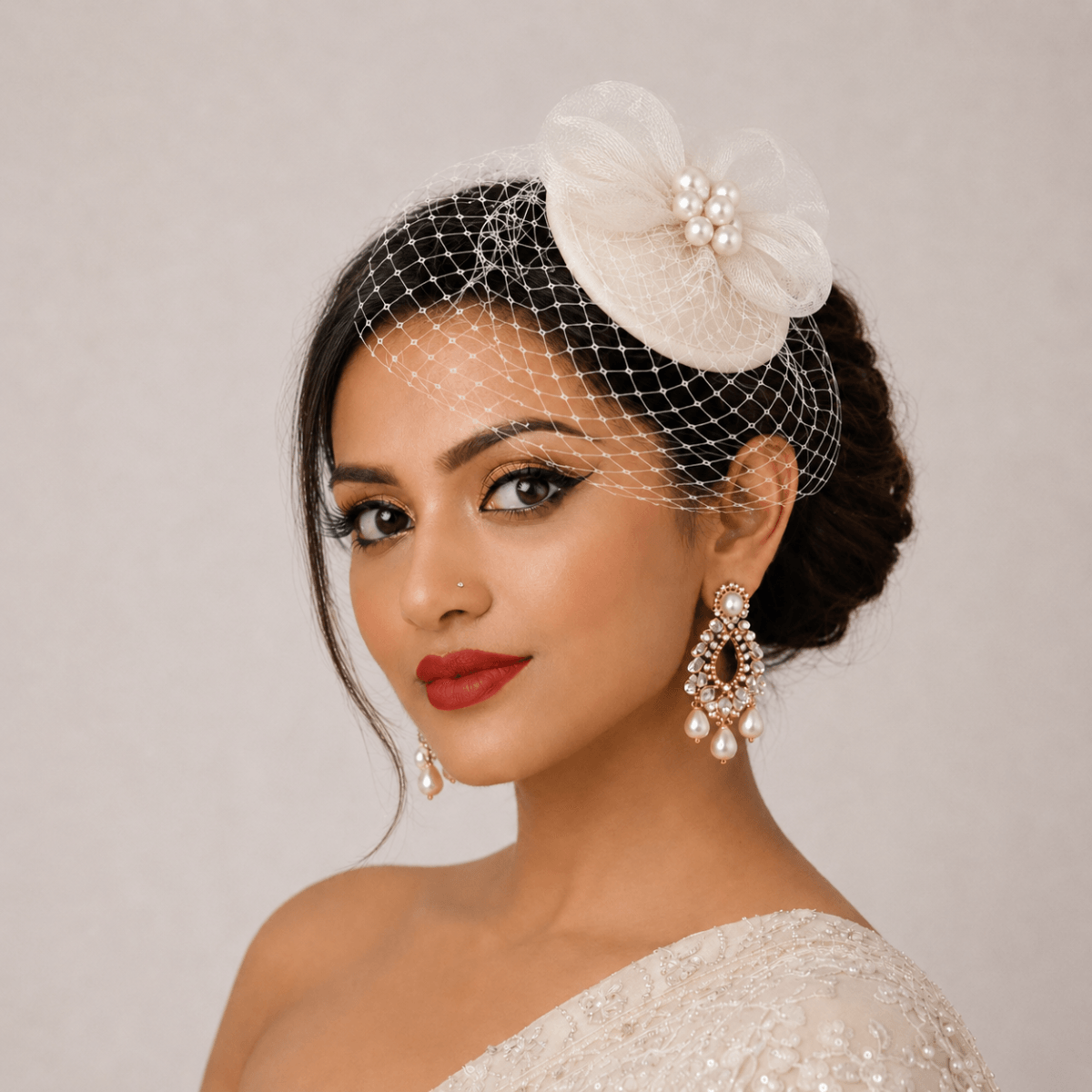 Aurielle Ivory Disc Fascinator with Birdcage Veil