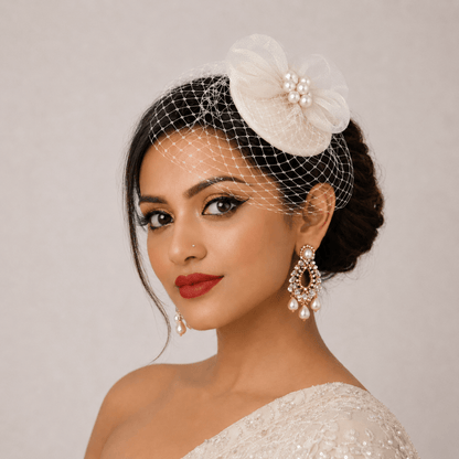 Aurielle Ivory Disc Fascinator with Birdcage Veil